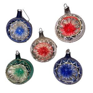 5 Vintage Indent Reflector Christmas Tree Ornament Old‎ World Decor Hand Blown